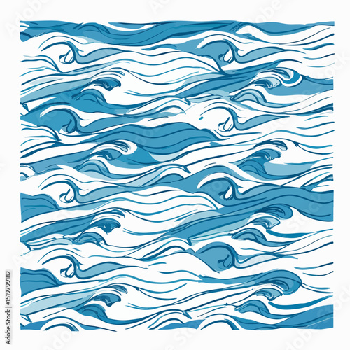 simple illustration on white background; isolated ocean waves; repeating pattern
