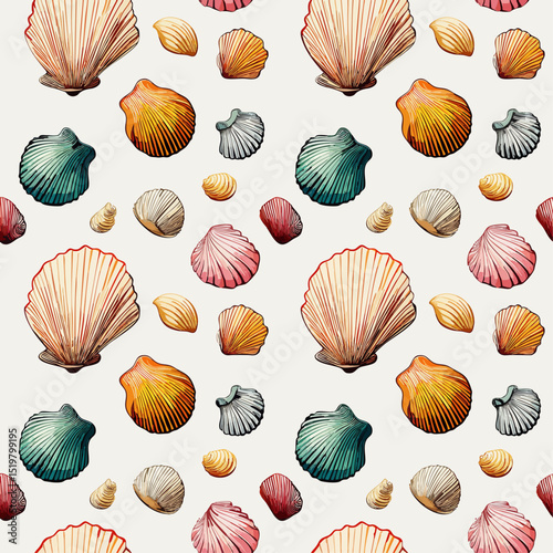 simple illustration on white background; isolated seashells; repeating pattern