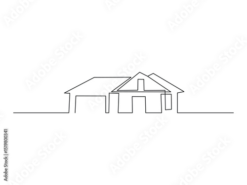 one continuous line logo, building architectural design vector illustration, isolated on transparent background