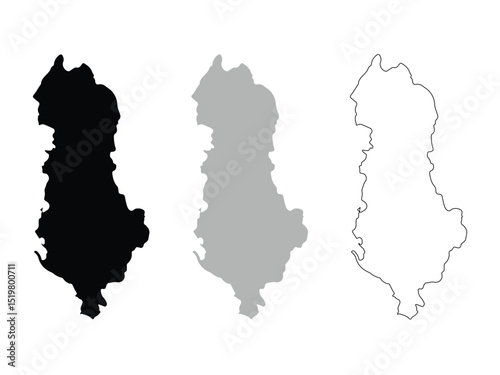 Albania silhouette and line art vector isolated on white background