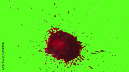 Blood burst on green screen, Blood Splatter on Green Screen, horror medical science Halloween anatomy surgery healthcare and spooky visual effects, splash of blood blood drops falling 4K