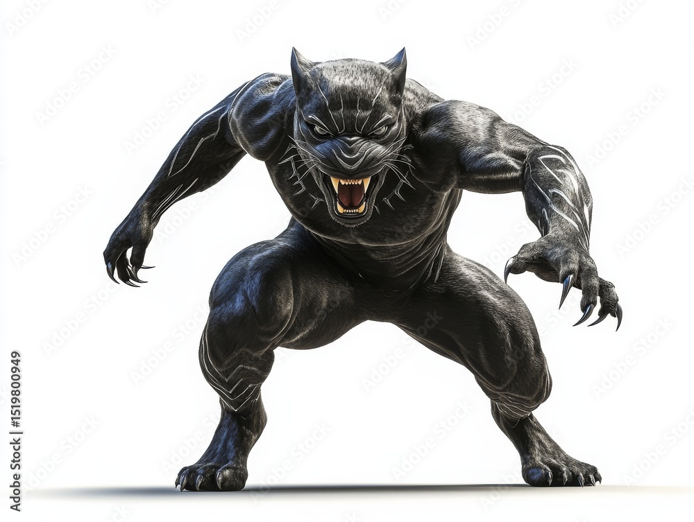 Fototapeta premium Fierce muscular black panther humanoid creature 