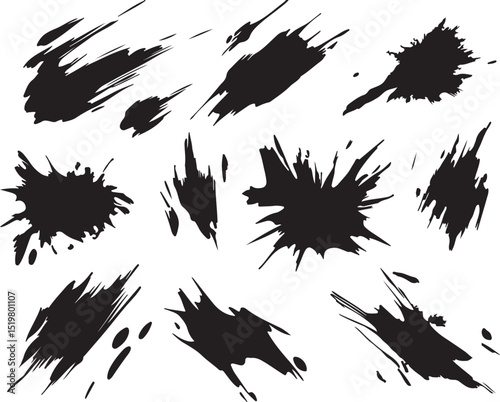 Black Ink Splatter Vector Set: Abstract Grunge Brush Strokes, Paint Splashes, Artistic Design Elements for Graphic Design and Creative Projects