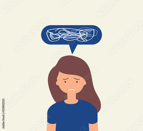 Depressed sad woman thinking over problems. Loss, crisis, trouble concept