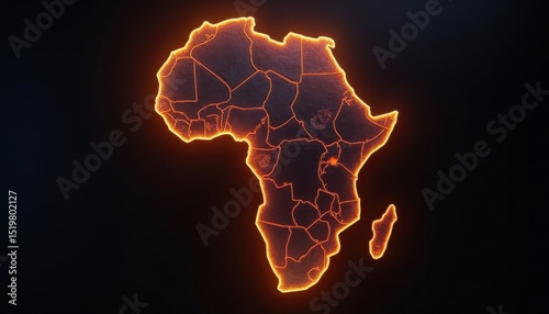 Glowing Orange Map Of Africa On Dark Backgrounds