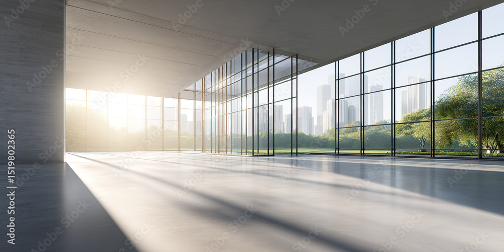 Bright minimalist modern building interior space under sunlight Bright minimalist modern building interior space under sunlight