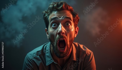Man Expressing Shock With Dramatic Lighting