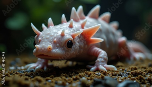 Pink Amphibian Close Up On Dark Surface