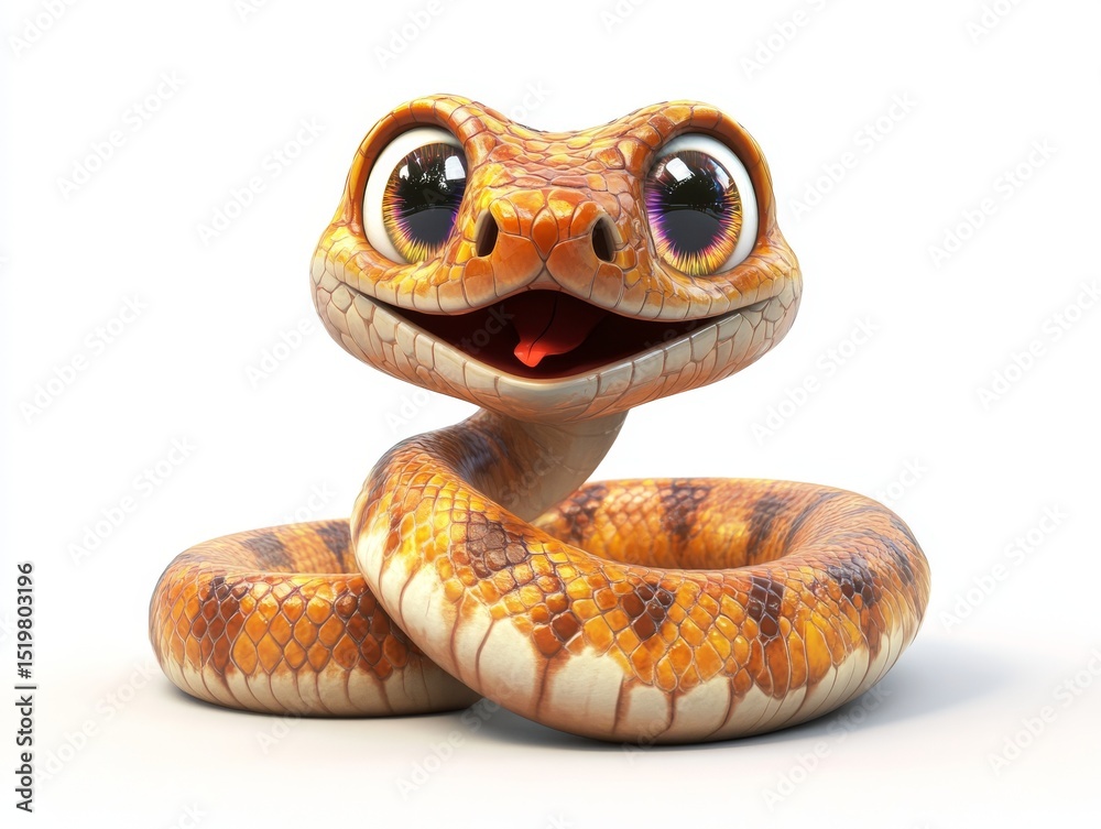 Fototapeta premium Cute Cartoon Snake with Big Eyes and a Smile 
