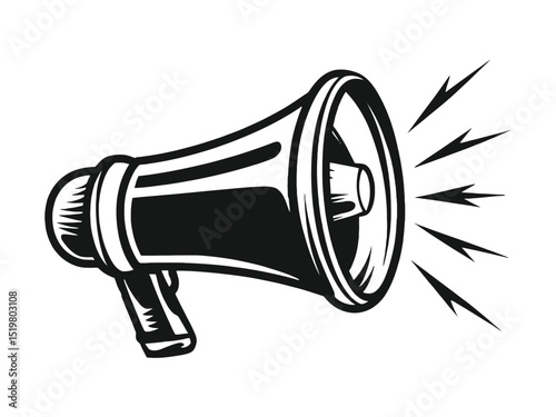 Vintage Black and White Megaphone Icon for Announce and Loudspeaker Effects