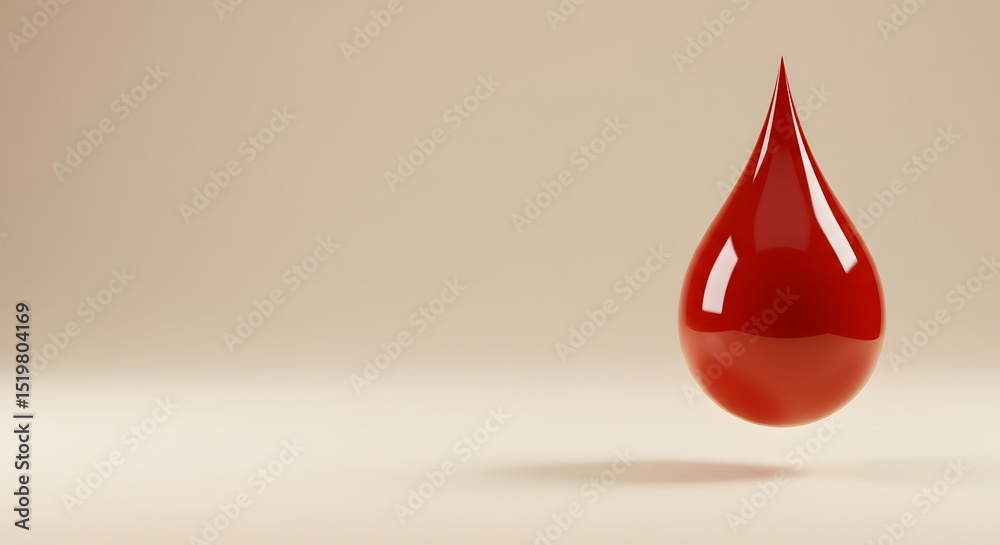 Fototapeta premium Single Red Drop 3D Render of a Vivid Crimson Liquid Droplet