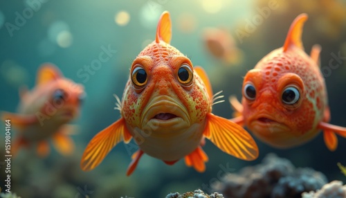 Three Colorful Fish Underwater Closeup