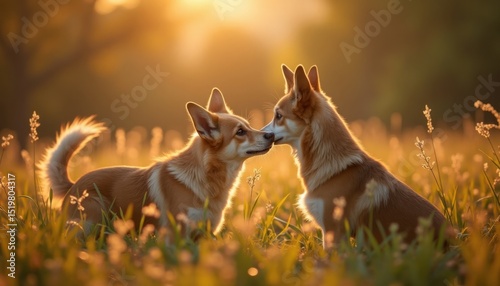 Two Charming Canine Companions In A Field