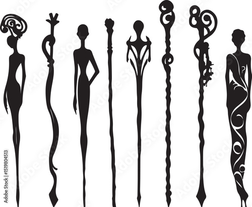 Silhouette Art: Elegant Decorative Hair Sticks & Pins Vector Illustration | Ornate Hair Accessories Design Elements for Crafts & Fashion Projects photo