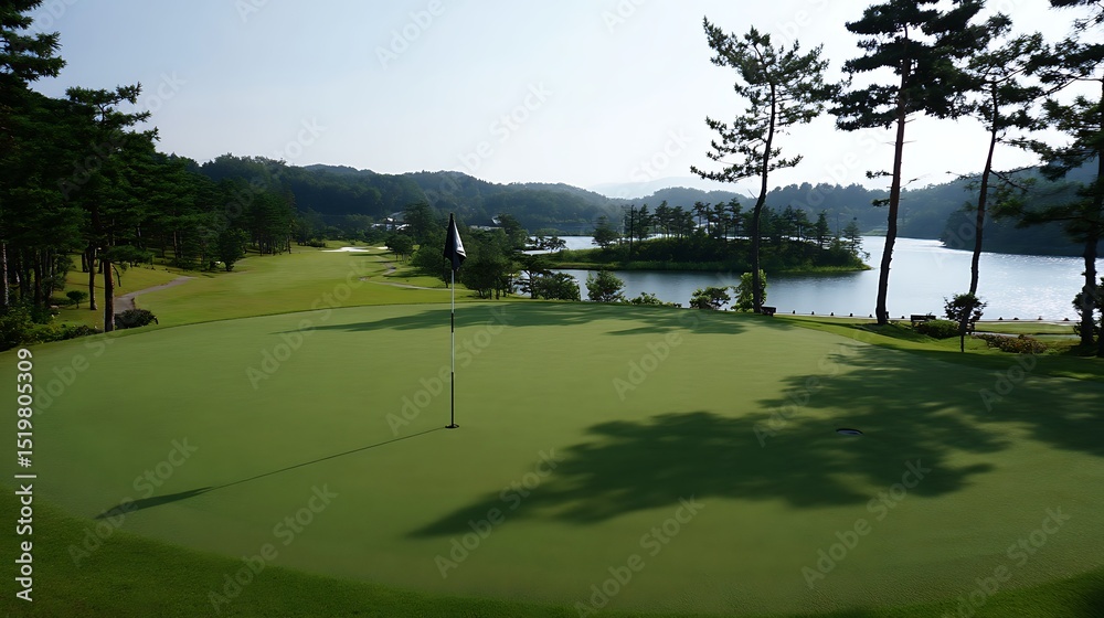 Fototapeta premium 自然に囲まれた美しいゴルフコースの風景