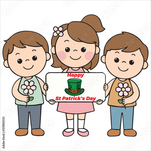 Three Kids Holding a Sign That Says Happy St Patrick's Day