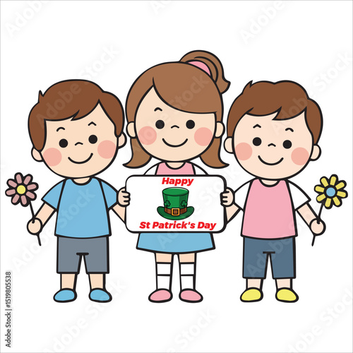 Three Kids Holding a Sign That Says Happy St Patrick's Day