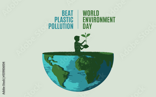 World environment day illustration featuring plastic pollution awareness