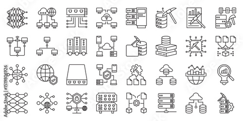 Intelligent Network Systems set of web icons in line style. intelligent network systems, smart network, AI network and network monitoring. Vector illustration.