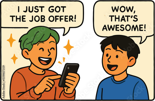 Excited Friends Celebrating Job Offer on Smartphone