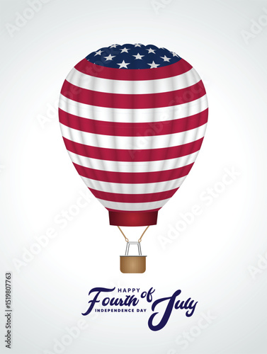 United state of America flag hot air balloon in sky independence day  4 July vector poster