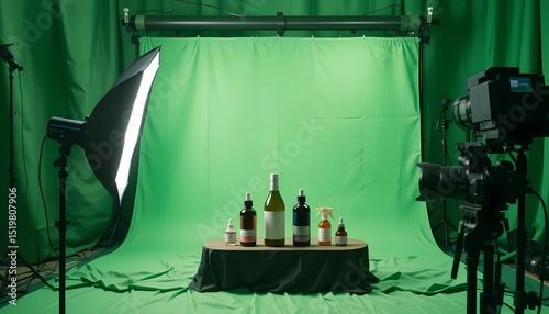 Professional Product Photography Setup with Green Screen for Beverage Branding