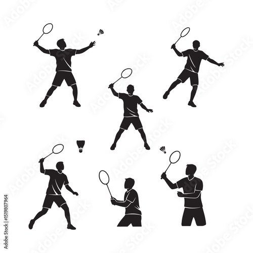 silhouette vector icons set of badminton sports people character design illustrations