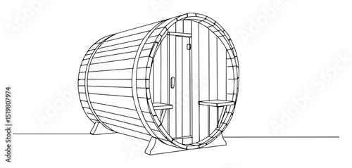 barrel sauna monoline icon wooden structure
