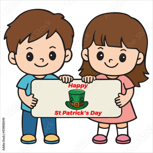 Two Kids Holding a Sign That Says Happy St Patrick's Day