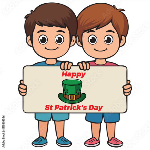 Two Kids Holding a Sign That Says Happy St Patrick's Day