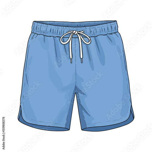 Men's swim shorts vector illustration, photorealistic light blue with shadows and highlights