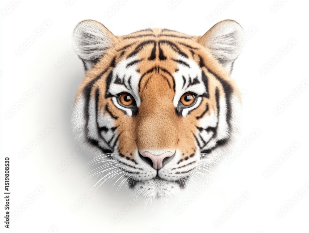 Fototapeta premium Tiger face staring forward on white background