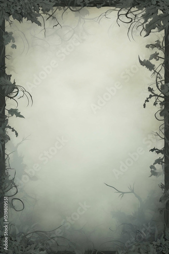 Mysterious Foggy Forest Frame Grunge Vintage Design Element