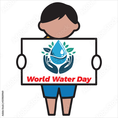 Smiling Boy Holding a Sign That Says Happy World Water Day