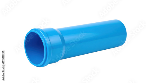 A blue cylindrical plastic pipe with a socket end, commonly used for plumbing or drainage systems.