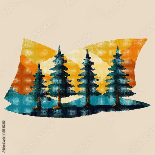 oregon trees; illustration, company logo; mosaic