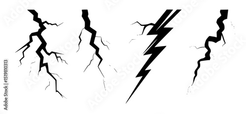 Cracks and lightning bolt illustrations in black and white