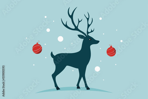 christmas card with deer and snowflakes
