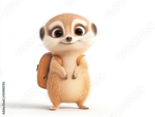 Adorable meerkat character with school backpack
