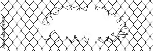 Damaged chain link fence with hole illustration