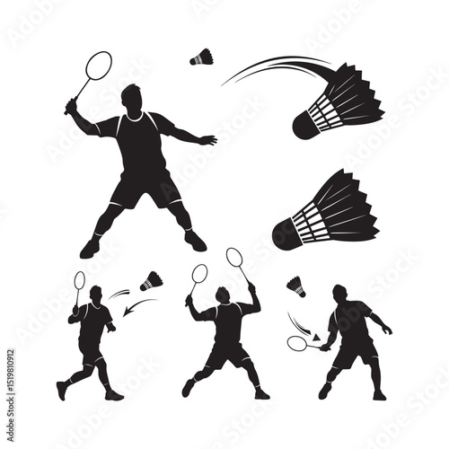 vector icon set of badminton players sports character silhouette design illustrations