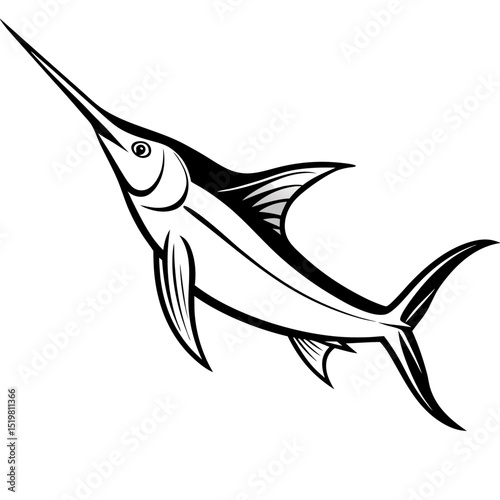 Swordfish with Extended Bill in Sharp Line Art