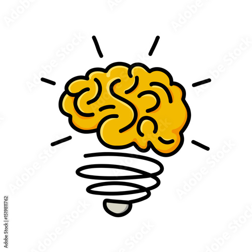 human brain thinking lamp hand drawn illustration vector 