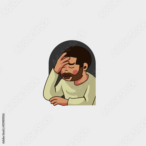 cartoon mascot logo of a black student having a headache with schoolwork