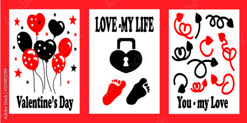 Vector banner, artboard with three cute posters on the theme of Valentine's Day