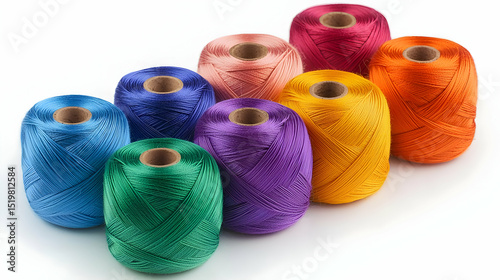 Colorful Thread Spools Arranged On White Background