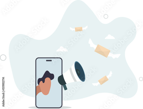 Email marketing campaign, subscription newsletter or online announcement to customer, digital advertising concept. character life .