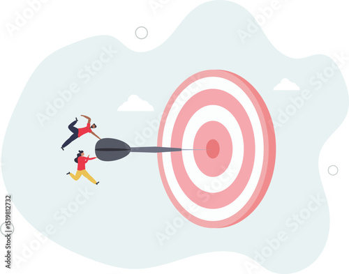 Team business goal, teamwork collaboration to achieve target, coworkers or colleagues with same mission and challenge concept. character life .