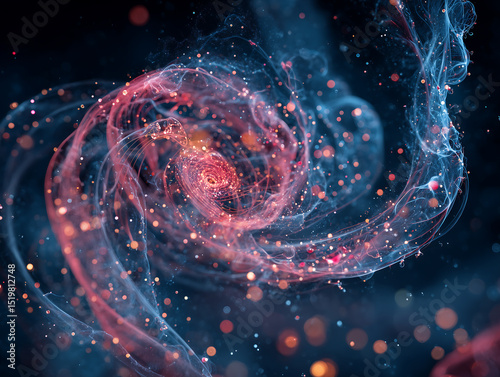 Abstract swirling nebula, cosmic dust and particles, vibrant colors
