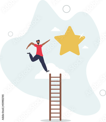 Business champion succeed to get reward, winning star employee, career path or dream job concept. character life .